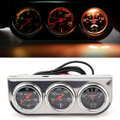 3-in-1 triple car gauge set with three round dials, orange backlight