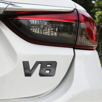 Black V8 car body decorative sticker, 3D letters with cutout window details