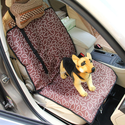 Burgundy patterned pet car seat cover with non-slip backing and folded strap area