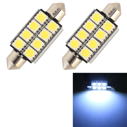 Two 41mm LED car reading lamps with 8 SMD5050 LEDs and silver dome bases