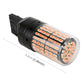 T20/7440 LED turn bulb with orange-white SMD lens, black plug base, side view