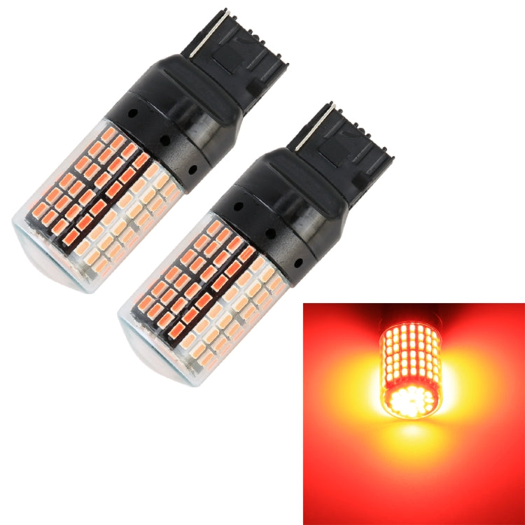 2-pack T20/7440 LED turn bulbs with red SMD array, black plug base, clear lens