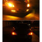 Car with amber front turn lights on, showing bright LED illumination