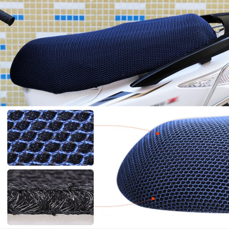 Blue 3D mesh motorcycle seat cover, snug fit over scooter seat cushion