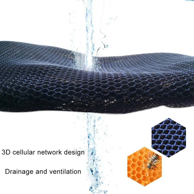 Black 3D cellular mesh seat cover with raised texture and water drainage