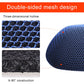 Blue motorcycle seat cover with double-sided mesh and raised cellular pattern