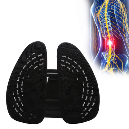 Black dual lumbar support cushion with two contoured pads and dotted massage texture