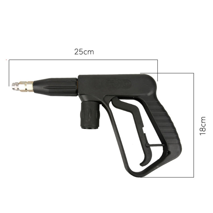 Black handheld water spray gun with metal connector and trigger grip