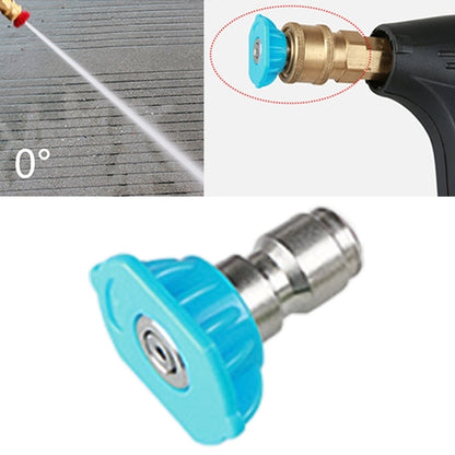 Blue 0-degree pressure washer nozzle attachment with large-hole jet tip