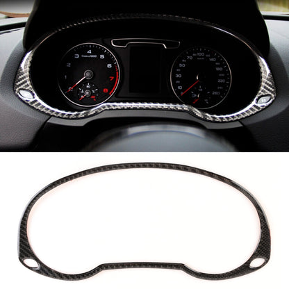 Carbon fiber dashboard instrument frame sticker around gauge cluster with silver trim