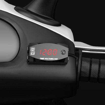 Motorcycle Multi-functional 2 in 1 Digital Display Voltmeter + Electronic Clock, 6-30V IP67