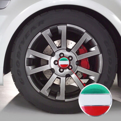 Metal wheel hub center cover with round Italy flag badge in green, white, red
