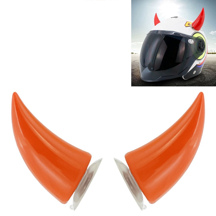 Motorcycle helmet devil horn decorations, orange pair with suction cups
