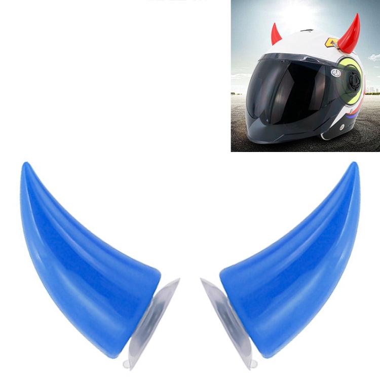 Motorcycle helmet devil horn decorations, blue pair with suction cups