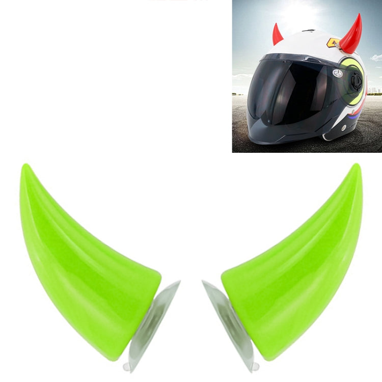 Green devil horn helmet decorations with suction cups, neon green pair