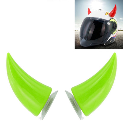 Green devil horn helmet decorations with suction cups, neon green pair