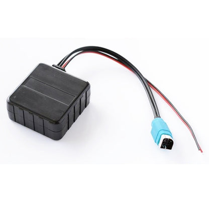 Car Bluetooth AUX audio adapter cable with black module box and blue connector