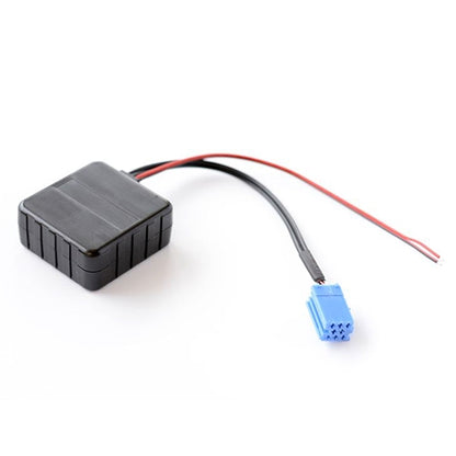 Car Bluetooth audio adapter module with blue wiring connector and red/black leads