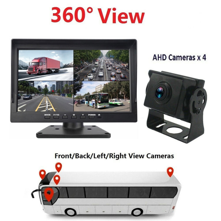 10-inch AHD monitor with four cameras showing 360-degree view layout