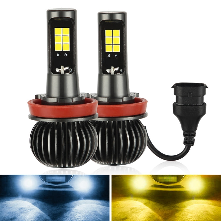 Pair of dual-color LED fog light bulbs with black housing, red ring, and connector.