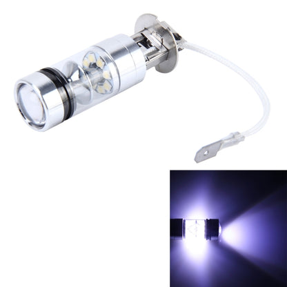 LED car fog light bulb (H3) with clear lens, chrome housing, and wire lead