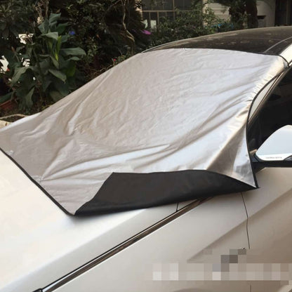 Magnetic front windshield snow shield cover, white and black, large single-piece cover