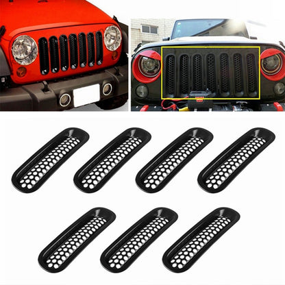 Black front grille insect mesh set for Jeep Wrangler JK, fitted over grille openings