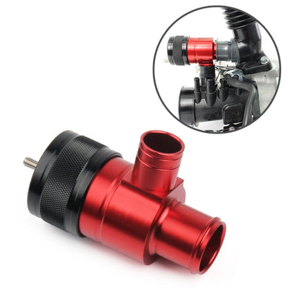 Red adjustable recirculating blow-off valve with black textured dial and hose fitting
