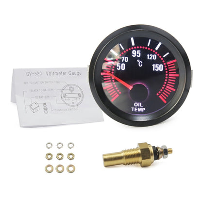 52mm oil temperature gauge kit: black bezel, red dial, brass sender, mounting parts