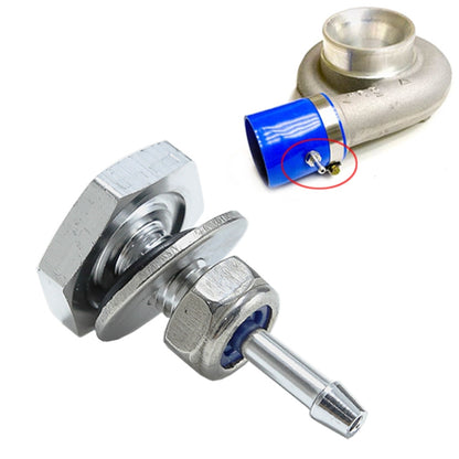 Turbo vacuum hose detection connector with blue silicone hose and metal elbow fitting