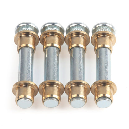 Set of four metal door hinge bushing pins with silver shafts and bronze sleeves