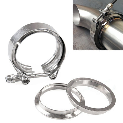 4 inch stainless v-band exhaust clamp with twin-bolt band and flange rings