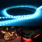 Flexible waterproof car LED strip light emitting blue light in a curved loop with LEDs