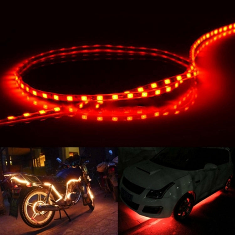 Flexible waterproof 45-LED car strip light, red glow, 5. meters total