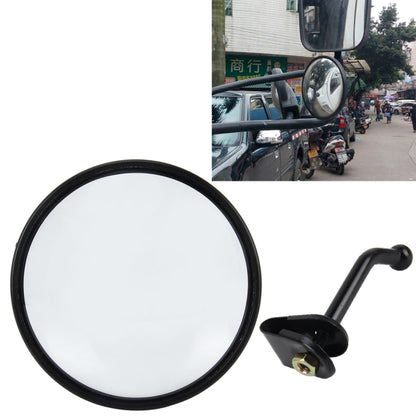 Car auxiliary rear view mirror with round glass and black mounting clip
