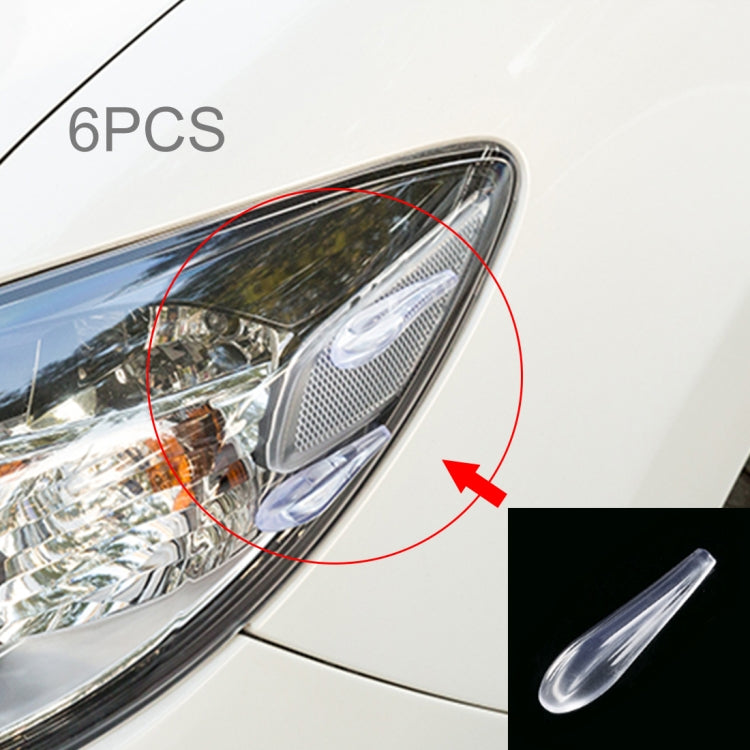 Clear resin car spoiler strip, 1 piece shown on headlight corner with arrow
