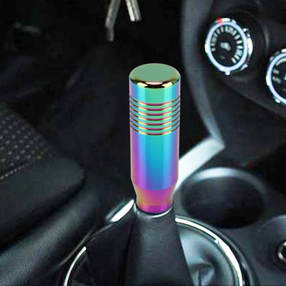 Rainbow metallic gear shift knob with ribbed grip and flat top