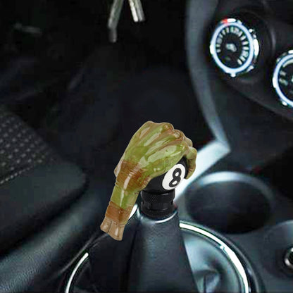 Resin gear shift knob, green hand grip, black base, and white '8' emblem
