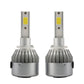 Pair of LED headlight bulbs with silver heatsinks and yellow COB light modules on white stems