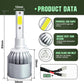 LED headlight bulb with metal heatsink and tall white base, showing side and top view details