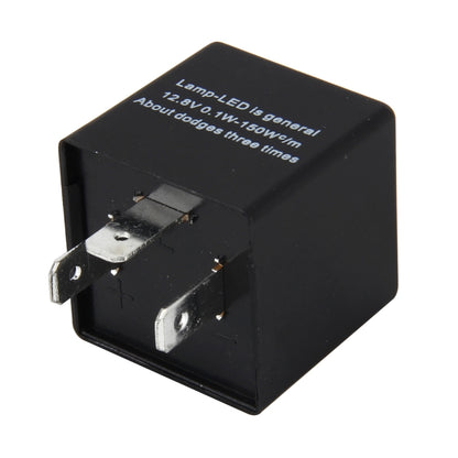Black LED turn signal flasher relay, 3-pin module with mounting tabs and side terminals.