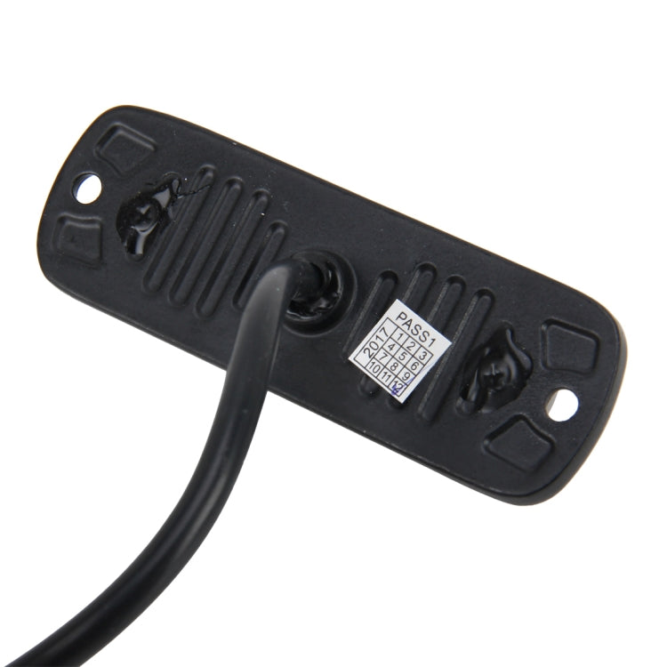 Black rear housing of a 4-LED strobe warning light with mounting holes and label