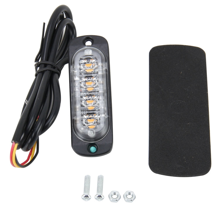 4-LED strobe warning light kit: lamp, cable, black mounting pad, and screws