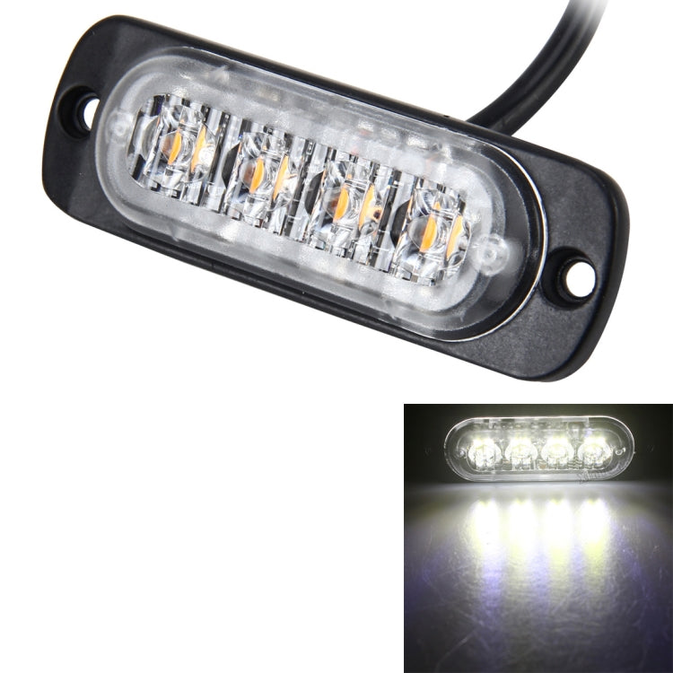 4-LED strobe warning light glowing white through clear lens