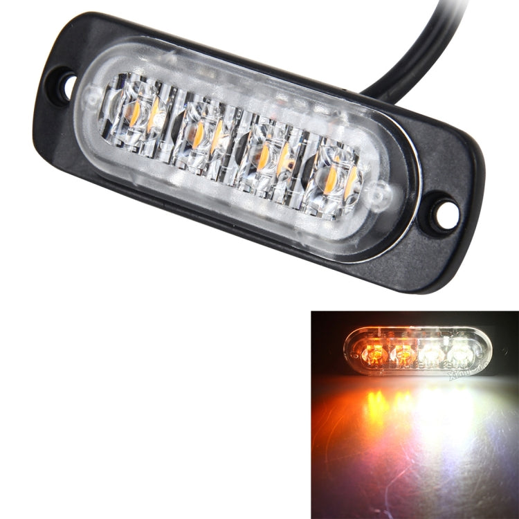 Black LED strobe warning light with clear lens, 4 LEDs, and attached cable