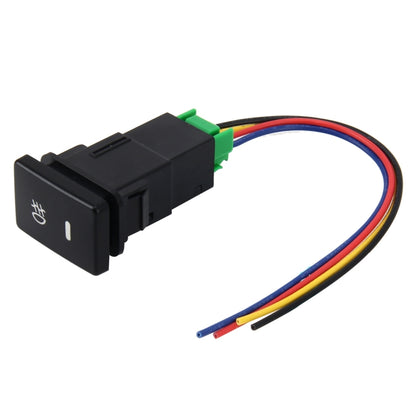 Black car fog light switch with 5-pin connector and on-off rocker button, with cable