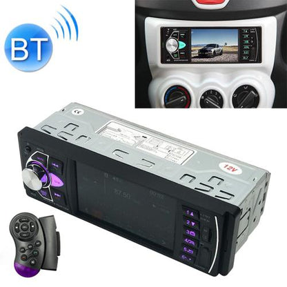 4.1-inch car MP5 receiver with dark screen, large volume knob, and IR remote
