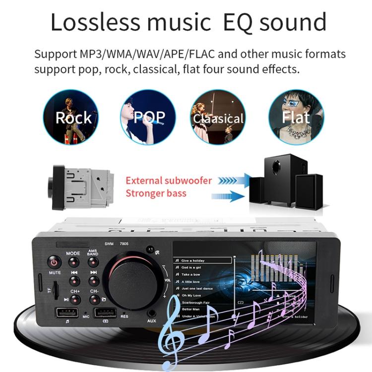 Car stereo MP5 player head unit with equalizer sound effects and external subwoofer