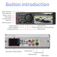 Universal car MP5 radio receiver diagram showing front controls and rear connector ports