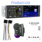 Universal car MP5 receiver kit with remote control, wiring harness, and instruction manual